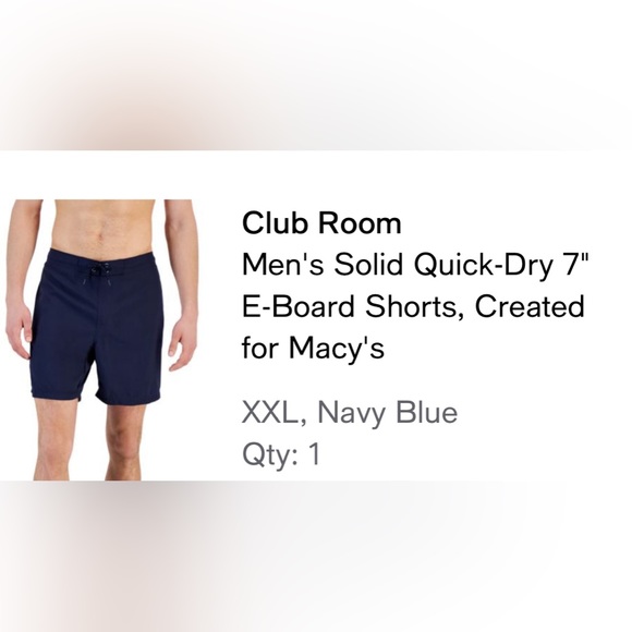 New! Club Room Navy Blue Men’s Solid Quick-Dry 7” E-Board Shorts.Size XXL - Picture 4 of 4